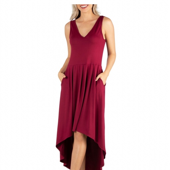 Plus Size Burgundy Dress with High/Low Hem - Picture 3 of 3